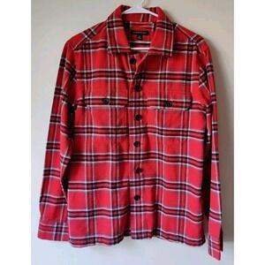 Banana Republic Mens Size Medium Thick‎ Flannel Red Tartan Plaid Flaps Shacket